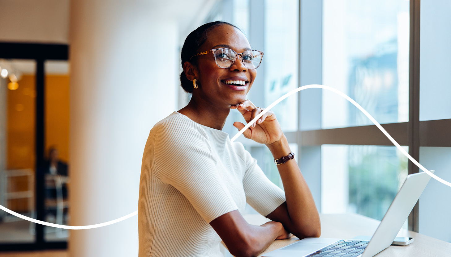 Shaping your wealth around you - smiling business woman