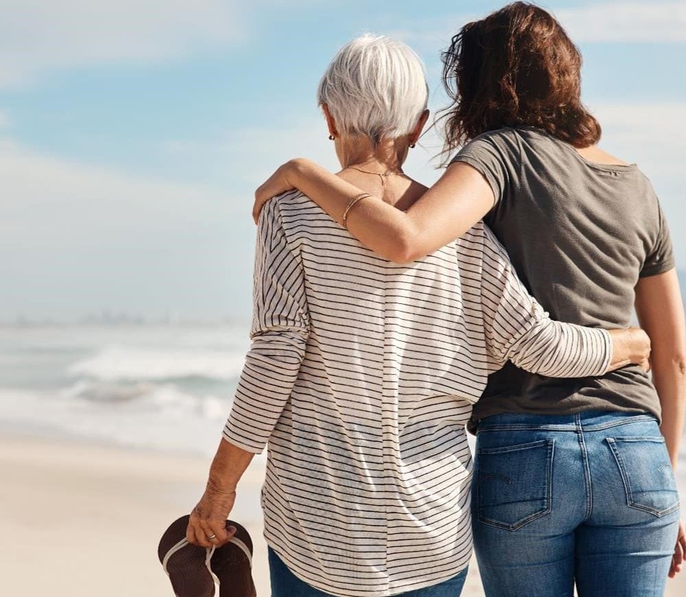 Women on beach retirement income